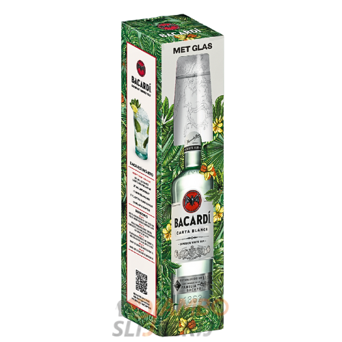 Bacardi Carta Blanca 1L Giftpack met glas