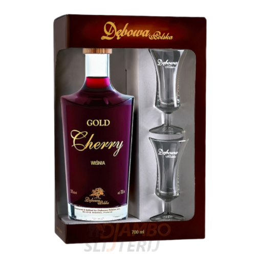 Dębowa Polska Gold Cherry Likeur met 2 shotglazen 700ml